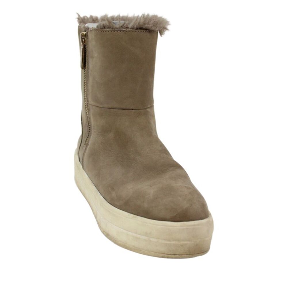 J Slides Womens Side Zip Faux Fur Lined Platform Boots Brown Suede Size 7.5